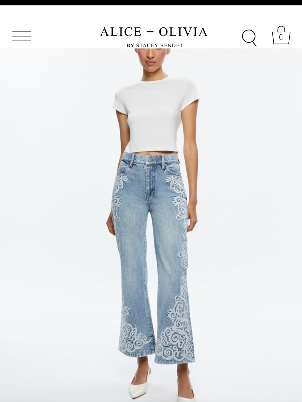 Alice + Olivia Light Blue Embroidered Flare Jeans - Picture 5 of 7